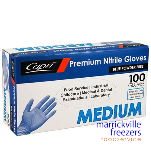 Gloves Nitrile Powder Free BLUE Medium Capri 100