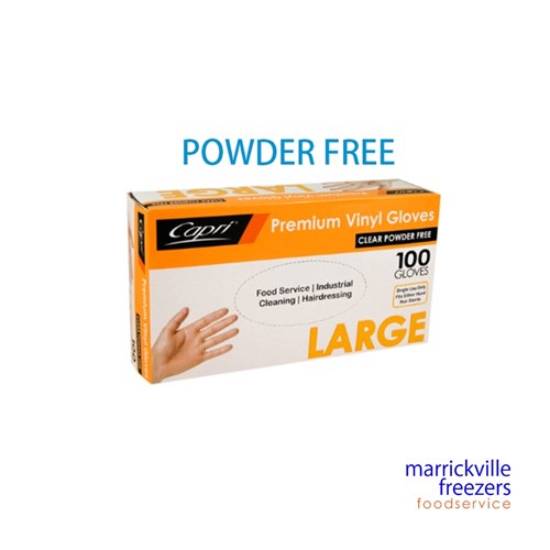 Gloves Vinyl Powder Free Large 100 Capri or Prime Source