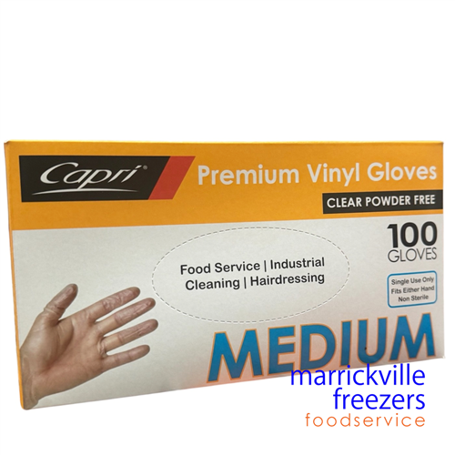 Glove Vinyl Powder Free Medium Clear 100 CAPRI OR PRIME SOURCE