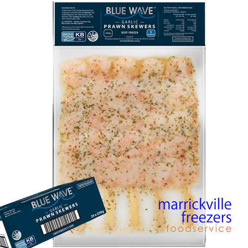 Prawn Skewers Garlic Marinade (20x250gm(5 Skewers to a pack))  5kg BLUE WAVE